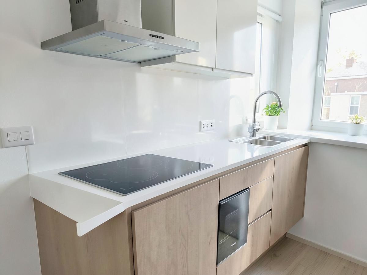 Après nettoyage — cuisine d'appartement avant restitution